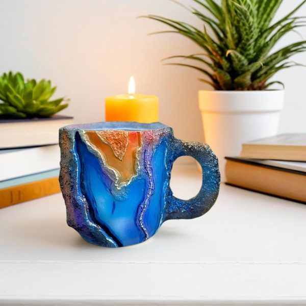 Kaffeetassen – durchscheinende Kaffeetasse, bunte Onyx-Tasse, Mineral-Kristall-Kaffeetasse, natürlicher Mineralstein-Tasse mit Griff, Neuheit Kristallbecher, Schreibtisch-Dekoration für Zuhause, 4