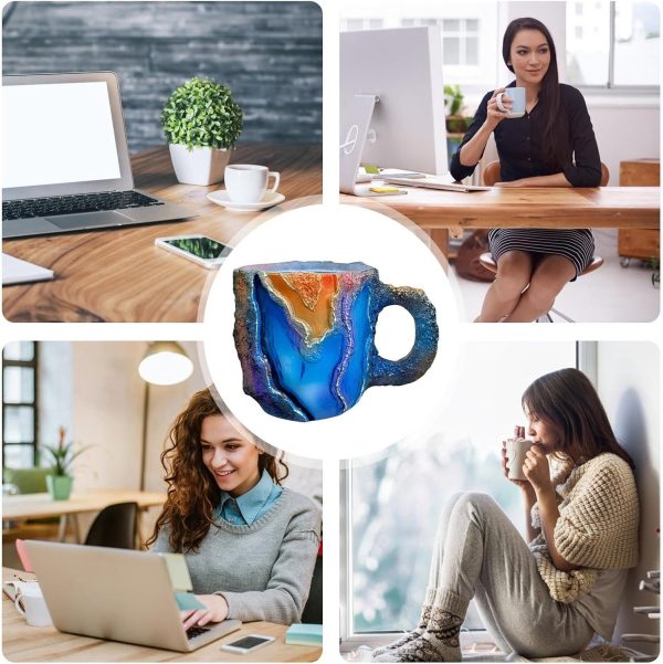 Kaffeetassen – durchscheinende Kaffeetasse, bunte Onyx-Tasse, Mineral-Kristall-Kaffeetasse, natürlicher Mineralstein-Tasse mit Griff, Neuheit Kristallbecher, Schreibtisch-Dekoration für Zuhause, 8